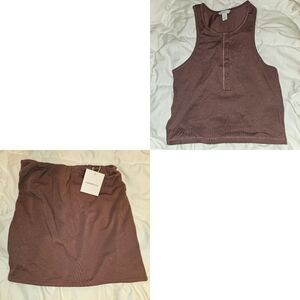 Organic Basics Mauve Taupe Tube Top & Racerback Henley Top Cotton